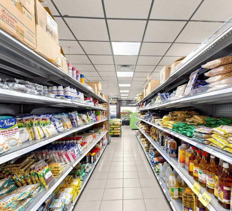 Packaged goods aisle at Delta Market